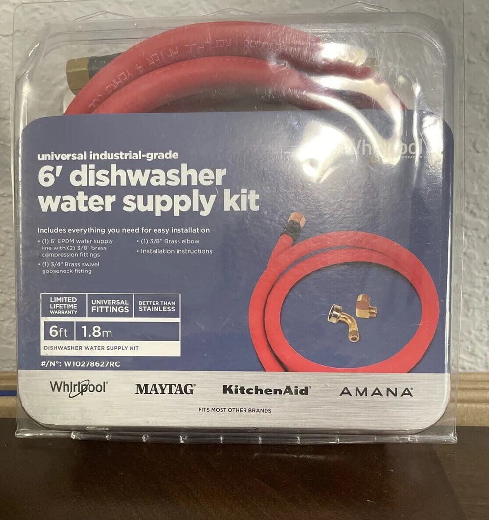 Whirlpool W10278627RC Universal Industrial-Grade 6’ Dishwasher Water Supply Kit